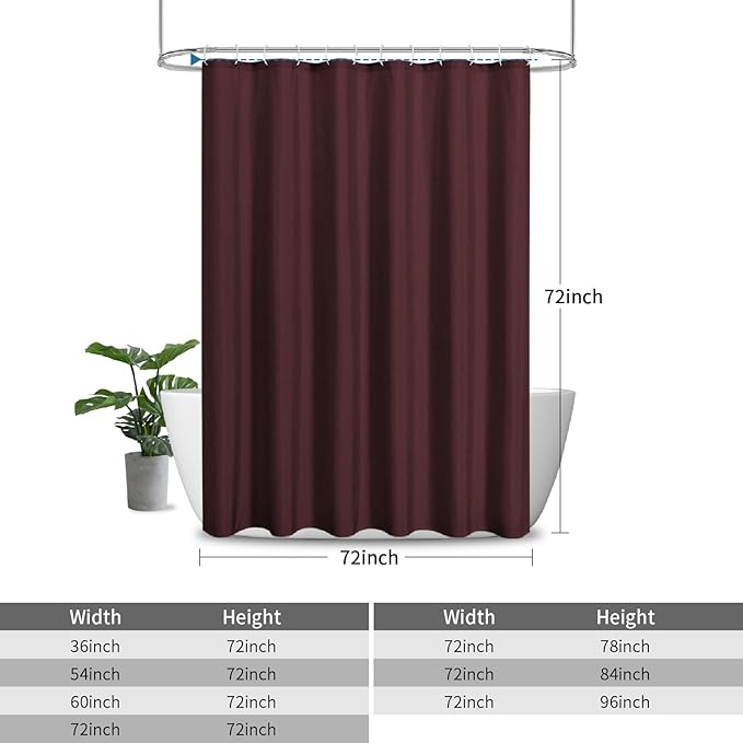 2-in-1 Waterproof Fabric Shower Curtain or Liner,Linen Textured,Breathable TPU & Washable Bathroom Shower Curtain Set with 12 Plastic Hooks,Modern,72"x72" Burgundy
