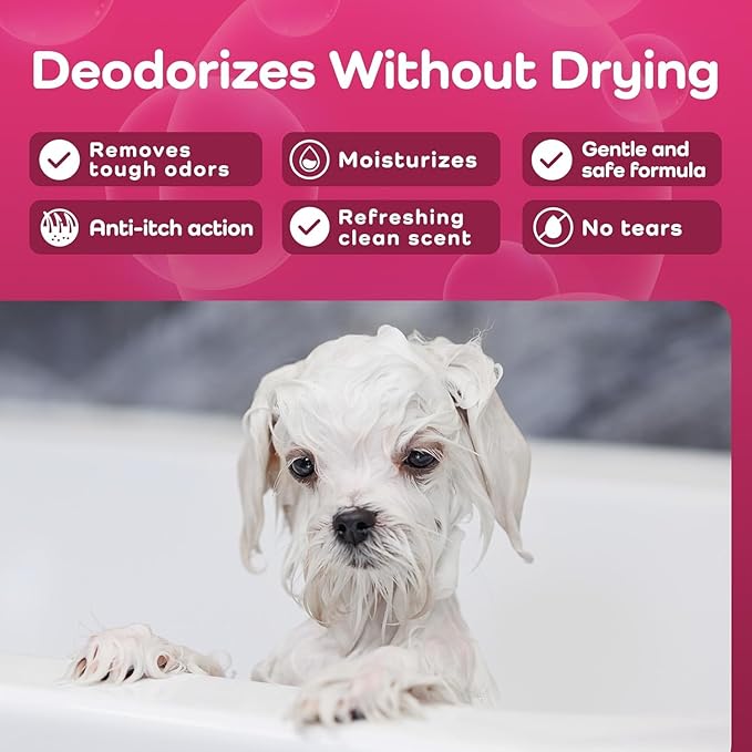 Chamomile Calm & Clean Dog Shampoo for White Coats - Deodorizing Dog Shampoo with Aloe, Argan Oil, Chamomile, Grape Extract - Great for Maltese, Gentle, Hypoallergenic. Soft & Silky Glow.