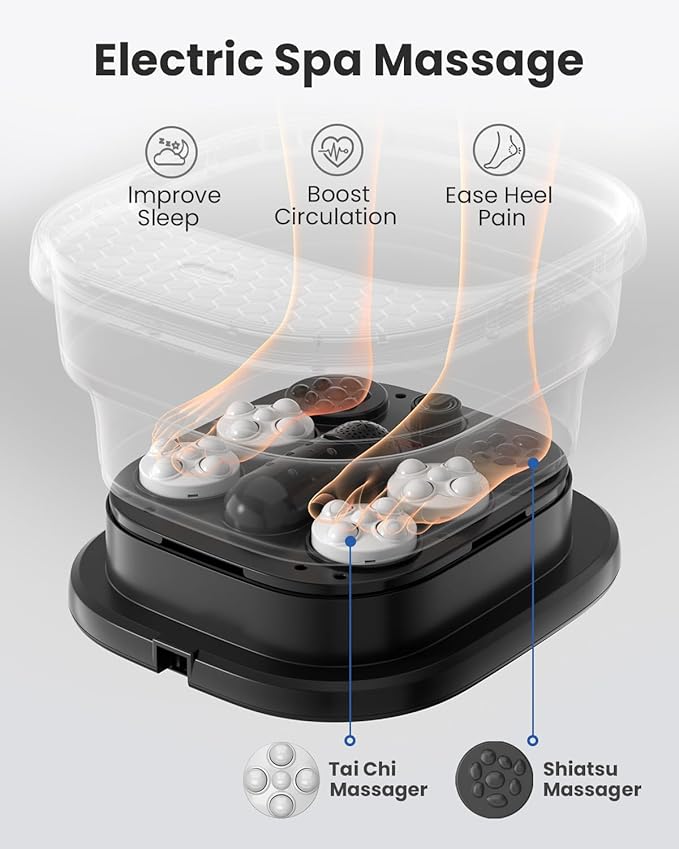 Puboo Collapsible Foot Spa Bath Massager with Heat, 95-115°F Precise Temp Control, Motorized Massage Rollers, Heated Foot Bath Soak Tub, Fits US Men’s Size 11, Gift for Christmas, New Year