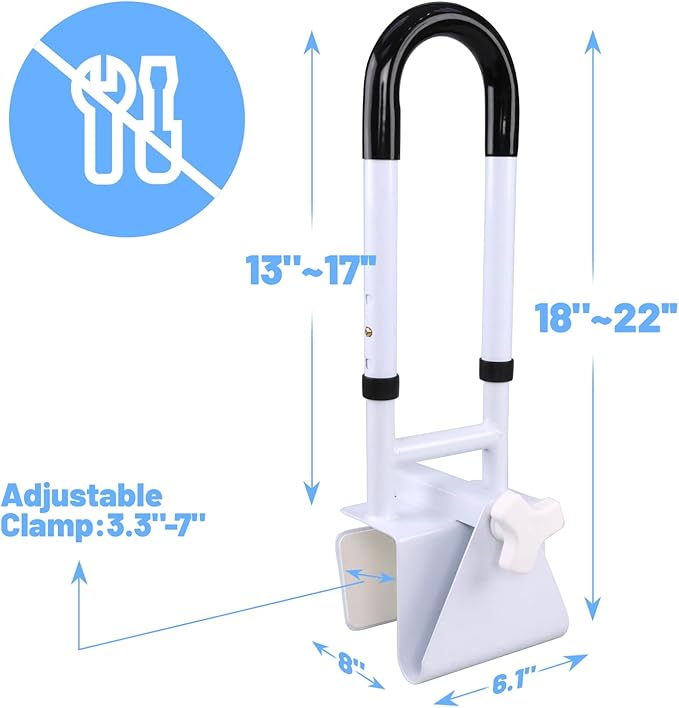 Adjustable Bathtub Grab Bars for Seniors, Tub Handle Grab Bar for Elderly Bath Support, Bathtub Safety Rail, Height and Width Adjustable