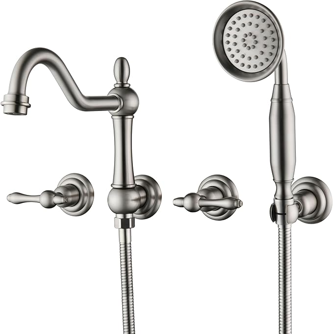 SUMERAIN Brushed Nickel Wall Mount Bathtub Faucet with Handheld Sprayer Traditional Tub Filler with Rough-in Valve