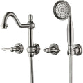 SUMERAIN Brushed Nickel Wall Mount Bathtub Faucet with Handheld Sprayer Traditional Tub Filler with Rough-in Valve