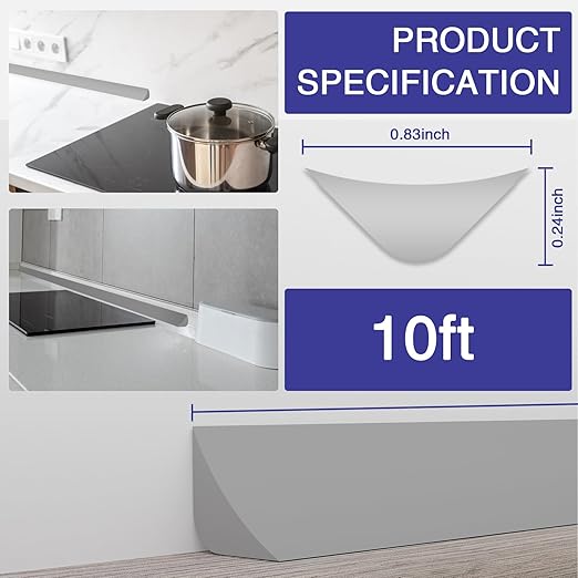 Flexible Molding Trim, Flexible Bendable Adhesive Caulking Strip, Molded Trim, Peel and Stick Home Decorative Edge for Bathroom, Kitchen, Floor, Wall (Grey, 0.83in x 0.24in x 10ft)