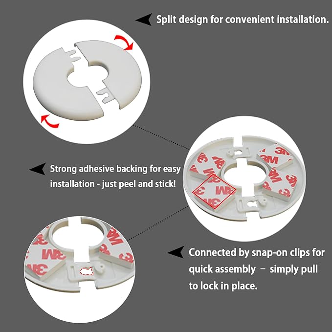 1 Pack Wall Split Flange for 1.3 Inch/33mm OD Pipe ABS Escutcheon Plate Self-Adhesive Round Plumbing Cover Plates for Water Pipe Faucet Decoration, White