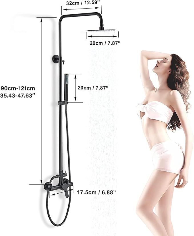 Shower System Matte Black Outdoor Shower Fixtures with 8" Rain Shower Head Handheld Sprayer Single Handle 304 Stainless Steel Wall Mounted Shower Shower Faucet Combo for Bathroom or Backyard
