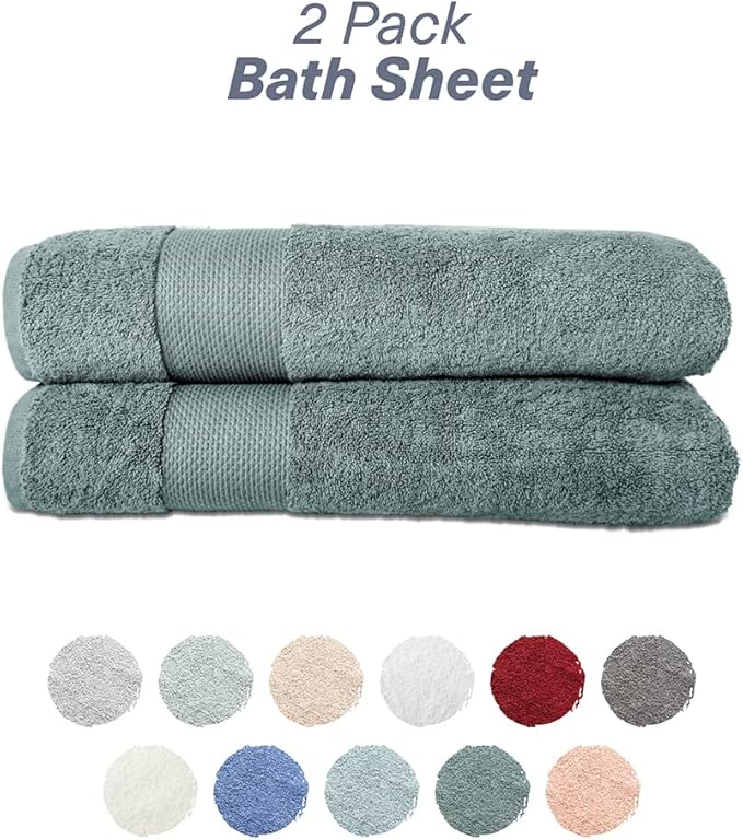 Hencely Bath Sheet Set of 2 - (35x64 Inches) - Luxury Extra Large Oversized Towels, 100% Cotton - Quick Dry, Highly Absorbent, Super Soft - Spa, Hotel, Bathroom - (Bath Sheets 2 Pack, Dark Green)