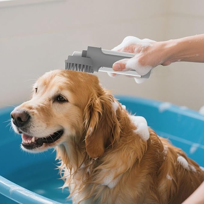 Gentle Pet Scrubber - Dog Bath Brush for Quick Cleaning | Silicone with Shampoo Dispenser, Soft Massage Bristles, Multi-functional Grooming Tool, Indoor Outdoor Puppy Shower Travel Use
