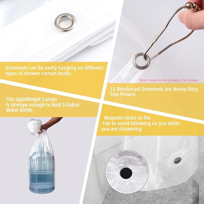 Extra Long Clear Plastic Shower Curtain Liner - Lightweight 72" x 96" Transparent Bathroom Shower Showroom Curtain Liner with Rustproof Metal Gromments and Weighted Magnet