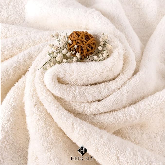 Hencely 6-Piece Bath Towel Set - High Absorbency, Quick Drying - 100% Soft Turkish Cotton - 2 Bath Towels, 2 Hand Towels, 2 Washcloths - for Bathroom, Home, Hotel, Spa, and Gym - 6-Pack Ivory