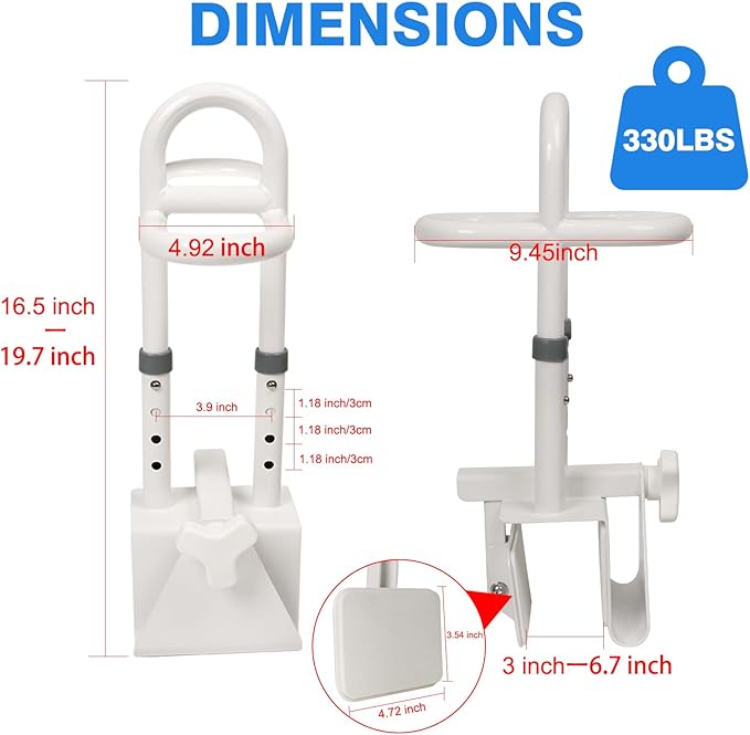 Adjustable Bathtub Safety Rail, Shower Grab Bars Handle with Non-Slip Handle for Seniors, Elderly, and Disabled, Fits 3"–6.7" Tub Walls, Supports 300 lbs, Bathroom Safety Bars