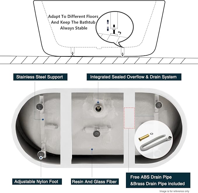 FerdY Shangri-La 59" Acrylic Freestanding Bathtub, Classic Oval Shape Acrylic freestanding tub Modern White, cUPC Certified, Chrome Drain and Classic Slotted Overflow Included