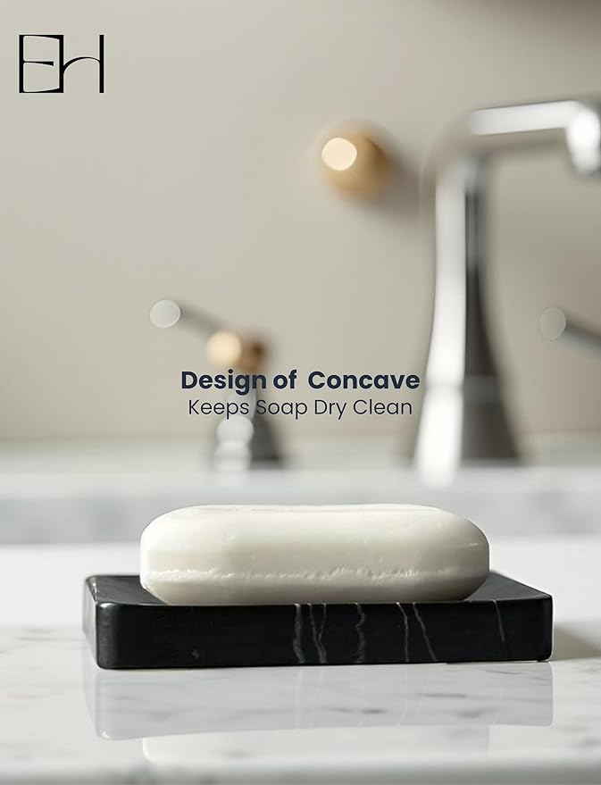 Real Marble Soap Dish - Soap Dish for Shower, Shower Bar Soap Holder, Marble Dish for Bathroom Kitchen, Decorative Stone Soap Dish (Black Marquina, Rectangular)
