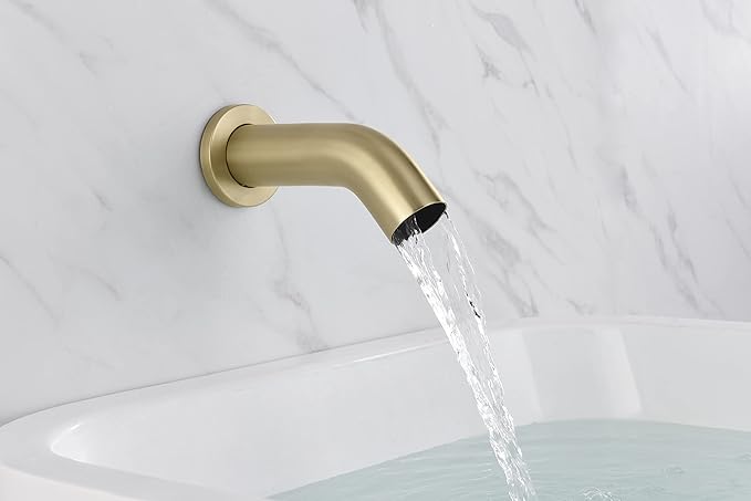 SUMERAIN Waterfall Wall Mount Tub Faucet with Hand Shower Sprayer, 3 Handle Tub Shower Faucet with Rough in Valve Brushed Gold Finish