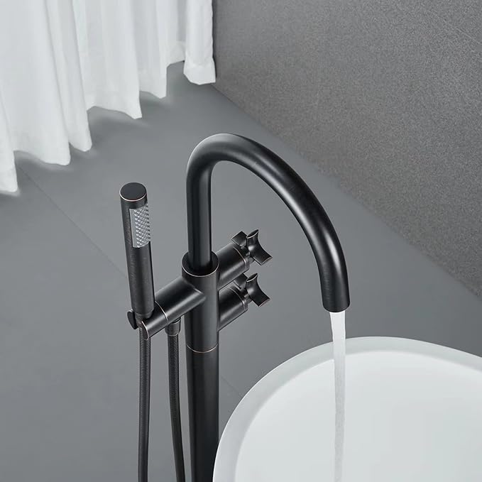 Freestanding Bathtub Faucet Tub Filler Oil Rubbed Bronze Floor Mount Brass Bathtub Faucets with Hand Shower