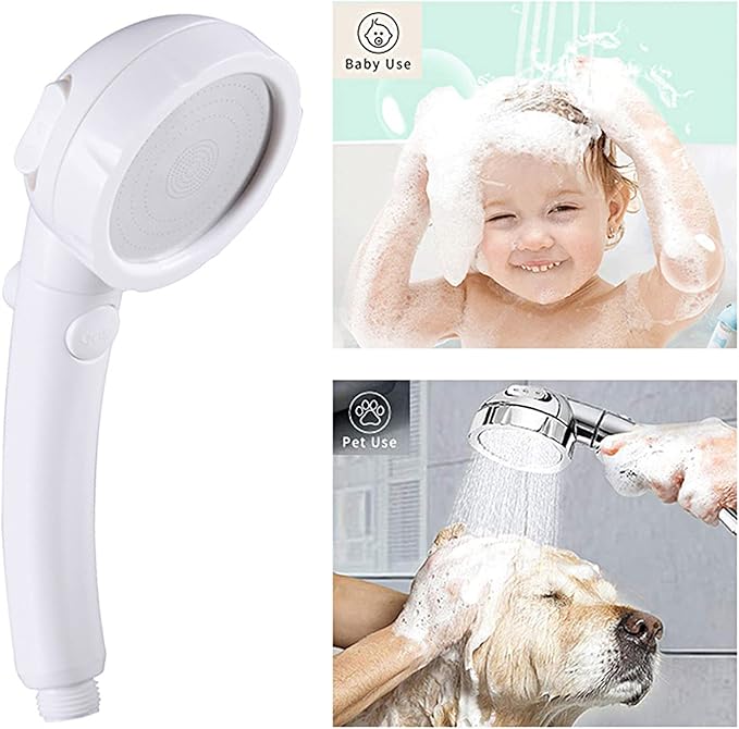 KAIYING High Pressure Handheld Shower Head with ON/OFF Pause Switch, 3 Spray Modes Shower Wand with Shut Off Button, Removable Camper Shower Head with Hose and Adjustable Angle Bracket (White)