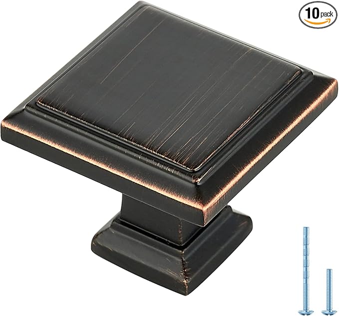 Ravinte Hardware 10 Pack Kitchen Cabinet Pulls Square Drawer Single Hole Handles Oil Rubbed Bronze for Cupboard Gold Dresser Solid