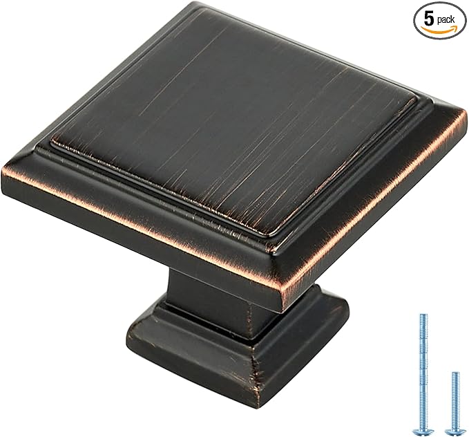 Ravinte Hardware 5 Pack Kitchen Cabinet Pulls Square Drawer Single Hole Handles Oil Rubbed Bronze for Cupboard Gold Dresser Solid