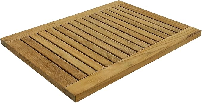 StrongTek 24 inch Teak Shower Mat, Water-Resistant, Non-Slip, Easy-to-Clean Bath Mat for Safety and Durability, Ideal for Bathrooms, Saunas, Spas, and Outdoor Use