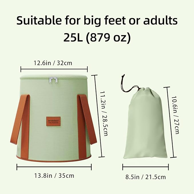 25L Collapsible Bucket Foot Bath Basin， Multifunctional Portable Foot Bath Tub Bag with Handles,Travel Outdoor Camping Portable Foot Soaking Spa Bucket (Green)