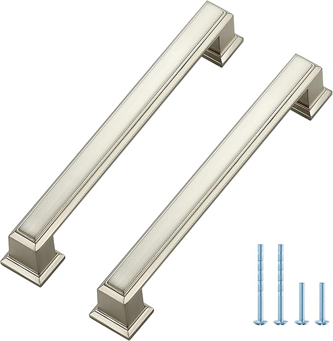 Ravinte Hardware 1 Pack Brushed Nickel Cabinet Pulls, 5 Inch (128mm) Hole Center Zinc Alloy Drawer Handles for Kitchen Cabinets, Cupboards, Dressers, Square Solid Metal Hardware