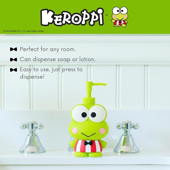 Sanrio Keroppi Soap/Lotion/Hand Sanitizer Resin Pump Dispenser, 13 Ounces, (Officially Licensed Product) by Franco Collectibles