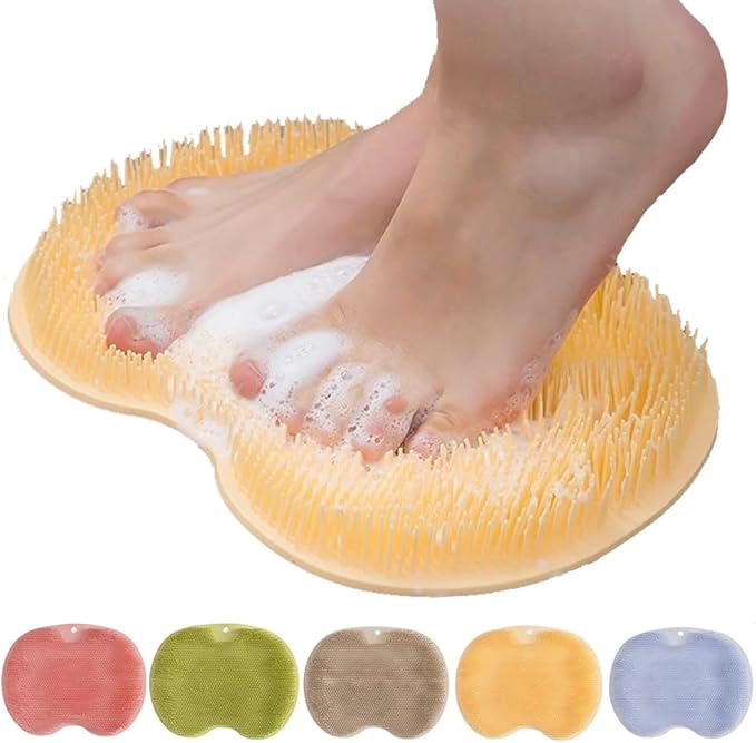Shower Foot Scrubber Mat with Non-Slip Suction Cups, Foot Back Cleaning Pad Back Washer Exfoliating Bath Wash Pad, Wall Mounted Slip Suction Cups for Use in Cleaner Men and Women (Yellow)
