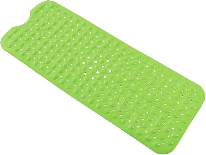 Anti-Slip Bathtub Shower mat, 39.3×15.7 inch（Approximately 100 × 40cm） Soft Oversized Machine Washable Non-Slip Bathtub mat with Drainage Holes, Bathroom Floor Suction Cup.（1-Opaque Pea Green）