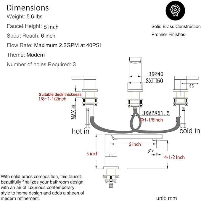Luxury Brass Widespread Bathroom Sink Faucets with Copper Valve for 3 Hole 2-Handle 8 Inch Deck Bathroom Vanity Faucet, &Stainless Steel Pop-up Drain Assembly, Brushed Brass Gold