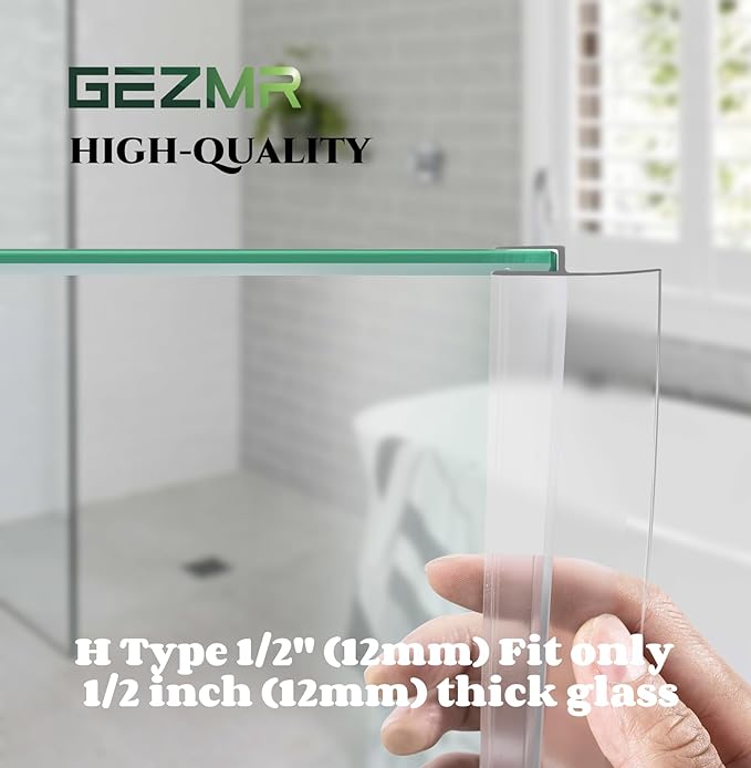 4-Pack Frameless Shower Door Side Seal Strip Shower Door Bottom Sweep Seal for 1/2 Inch Thick Glass, Vertical H-Type Glass Door Seal Stop Leaks. (4-Pack x 45" Length)