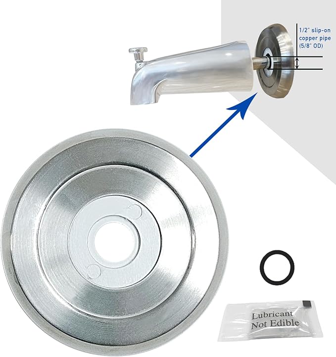 1/2" Thick Spacer for Tub Spout, Flange Trim Ring for Bath Faucet, Eschutcheon Cover Plate for Spigot with Split PVC Blocking Water, Shower Pipe Remodeling Sealer (304SUS-Brushed Nickel)