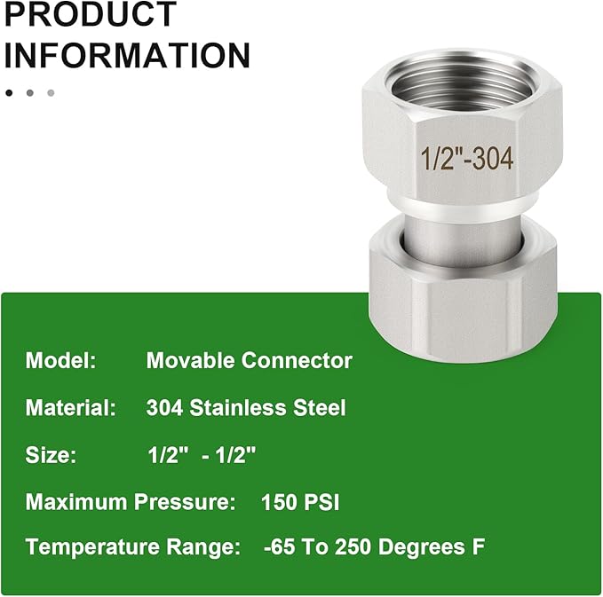TAISHER 2PCS 304 Stainless Steel Flexible Movable Connector, 1/2" Female for Sprayer, Angled Valve, Shower Arm