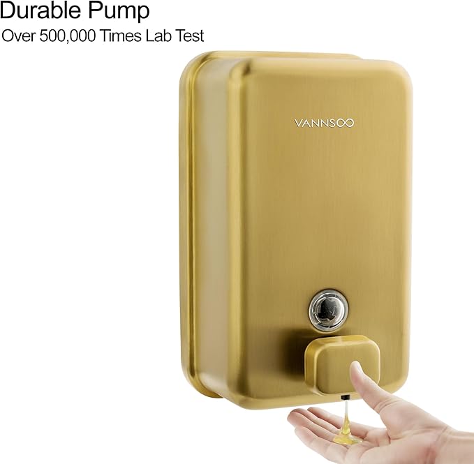 Wall Mounted Hand Soap Dispenser Bathroom, 1200ml 40oz Commercial Stainless Steel Liquid Soap Dispenser Wall Mount (Vertical Gold)