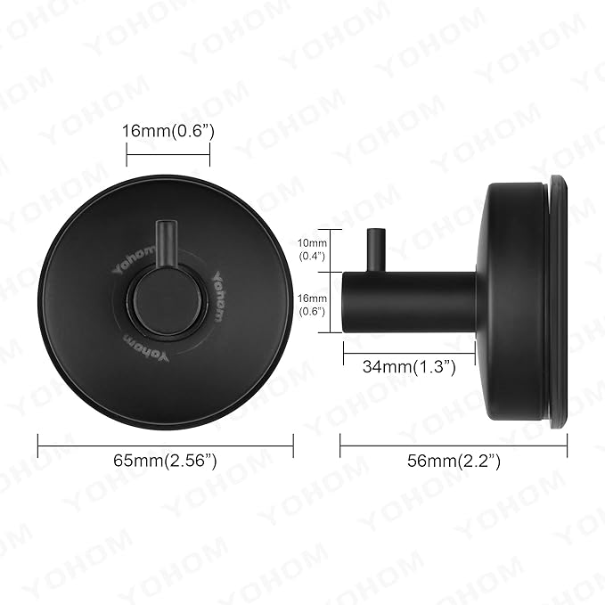 YOHOM Suction Cup Hooks Shower Towel Holder Stainless Steel Vacuum Bathroom Shower Hook Suction Towel Rack Kitchen Organizer for Bathrobe Loofah Matte Black 2Pcs