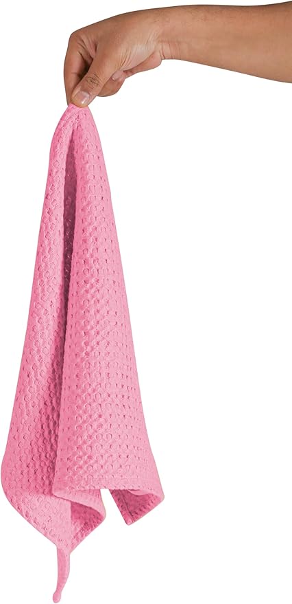 Native Fab 100% Cotton Premium Waffle Kitchen Towels, 4 Pack, 16" x 26", Super Absorbent Reusable Cleaning Cloths, Tea Towels, Machine Washable Hand Towels, Pink