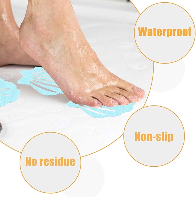 Bathtub Stickers Non Slip, Shell Shaped Tubs Safety Shower Treads, Adhesive Sticker for Bathroom Bathtub, Shower Floor,Blue (12Pcs)