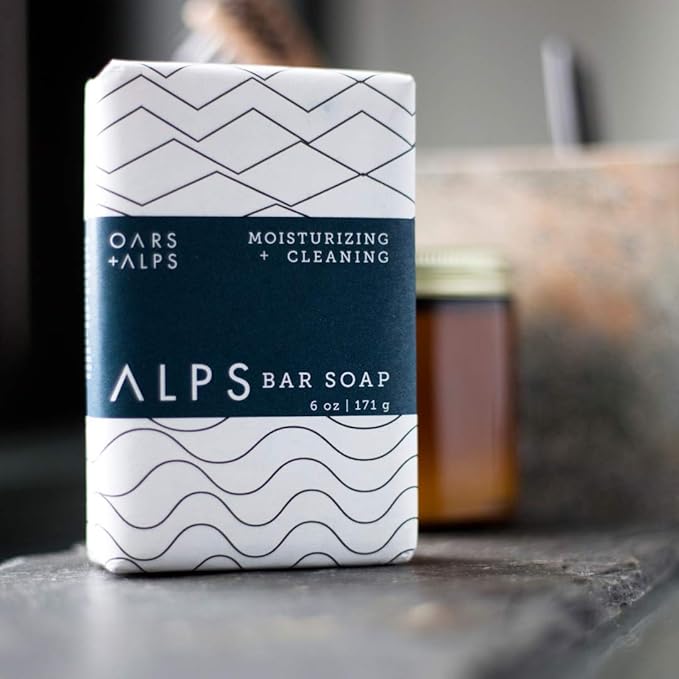 Oars + Alps Shea Butter & Jojoba Oil Exfoliating Bar Soap for Men, Deep Cleaning & Exfoliating Soap, Made with Clean Ingredients, All Skin Types, Cruelty Free, Paraben Free, Travel Size, 6pk, 6oz