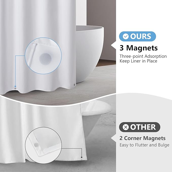 120GSM Ultimate Waterproof Fabric Shower Curtain Liner - TPU Lamination Technology with 3 Magnets,Machine Washable,71x84 Inch Soft Cloth Shower Curtain or Shower Liner,for Bathroom(White)