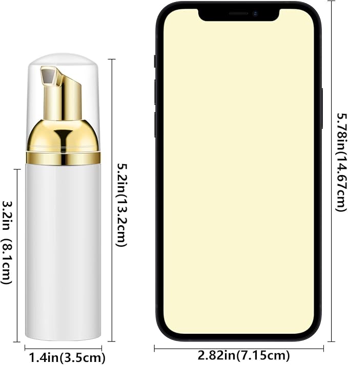 Lil Ray 2 Oz Empty White Foam Pump Bottle, Foamer Soap Dispenser for Lash Shampoo, Hand Soap, Foaming Cleaner(Gold Pump, 12 PCS)