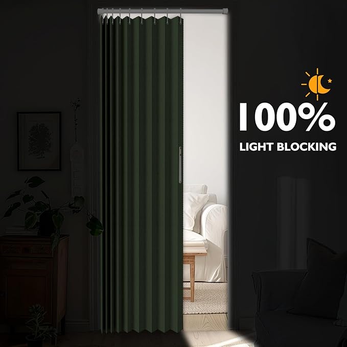 100% Blackout Fabric Folding Door Curtain with Magnetic Closure - Accordion Style for Sliding Doors, Closets,Wardrobe and Temporary Door Solutions Doorway Curtains（W42 x L78, Green，1 Panel）