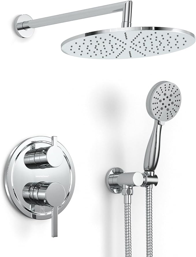 HammerHead Solid Metal Rain Shower System Set with Handheld and 10" Rainfall Head, Shower Valve and Trim Kit, 2-Handle Shower Faucet Set with 2 Way Diverter Body – Chrome