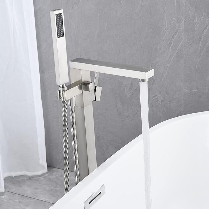 Freestanding Bathtub Faucet Tub Filler Brushed Nickel Floor Mount Bathroom Faucets Brass Single Handle with Hand Shower