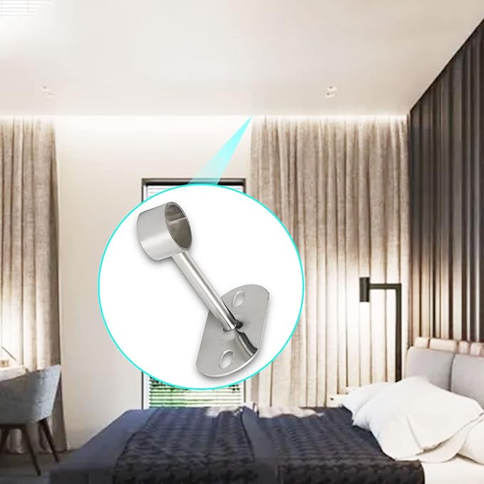 2Pcs ID25mm (1"), L100mm, Clothes Rail mounting Bracket, Shower Curtain Closet tie Rod Support Frame, Curtain Rod Flange Socket, Suitable for Ceiling or Wall mounting