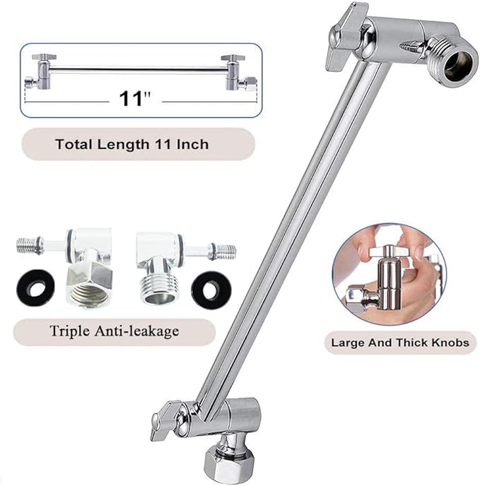 HarJue High Pressure Shower Head with 11 IN Adjustable Arm, Rainfall with Shower Arm-Make Water Flow Down Vertically for Better Bathing Experience(5 In, Chrome)