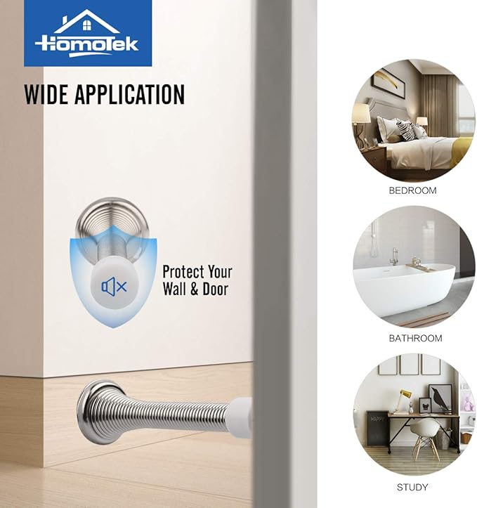 HOMOTEK 30 Pack Spring Door Stopper with Rubber Bumper Satin Nickel 3-1/8" Flexible Spring Heavy Duty Wall Door Stop Low Mounted Door Bumper for Home (Satin Nickel)