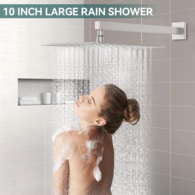 Shower Faucet Set Brushed Nickel Shower System, Starbath 10 Inch Rain Shower Head and Handheld Spray Shower Set Complete Wall Mounted,2 Way Pressure Balance Shower Valve and Trim Kit Included