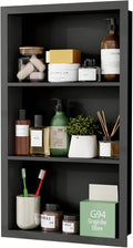 Stainless Steel Recessed Medicine Cabinet 14''*24'', Rust-Proof Metal Wall Niche, in Wall Shower Niche Shelf Insert Replacement, Recessed Medicine Cabinets for Drywall, Bathroom Storage, Black