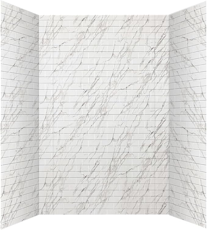 From Plain To Beautiful In Hours 133-640-SUB-KIT Subway Tile - Tub and Shower Wall Panels Surround (Covers/ 96 sq. ft.), Marble, 1 Piece