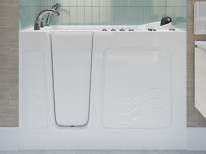 ANZZI Left Drain Walk-In Bathtub with 15 Whirlpool Jets in White | 53-60 x 26 in 115 Bubble Massage Jetted Hot Bath Tub with Waterfall Tub Filler Faucet and Handheld Shower Sprayer | AMZ5326LWD