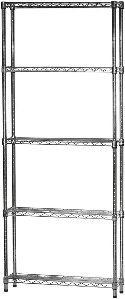 Shelving Inc. 8" d x 30" w x 72" h Chrome Wire Shelving with 5 Tier Shelves, Weight Capacity 800lbs Per Shelf
