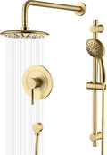 sumerain Shower System set with High Pressure Multi-modes Shower Heads and Handheld, Brushed Gold Rainfall Shower Faucet Complete with Slide Bar, Included Valve and Trim Kit